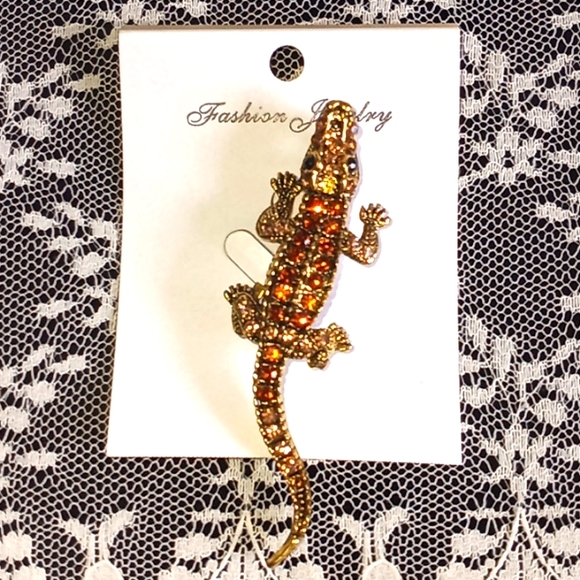 Rhinestoned Topaz Alligator🐊 Brooch - Picture 2 of 11
